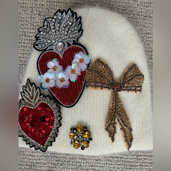 Anthropologie Patch Beanie Appliqué Hat OS Sequins Holiday - Picture 3 of 5